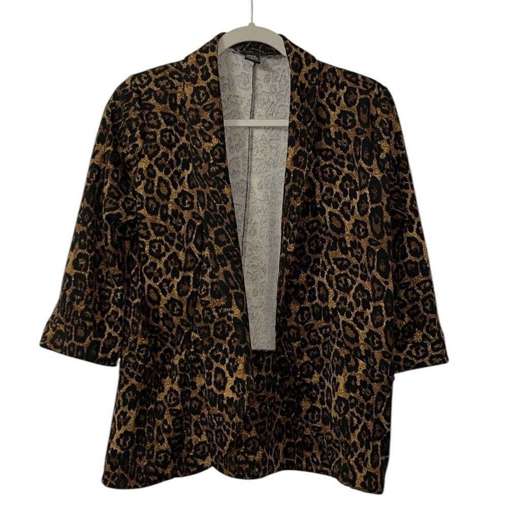 Robert Louis Leopard Print Open Front Blazer in Black and Brown